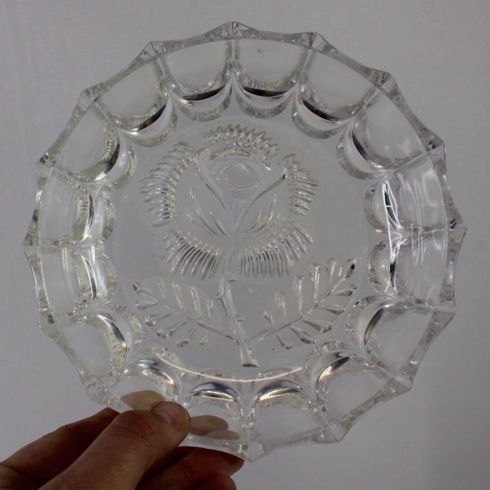 Scottish Thistle 8" Vintage Etched Crystal Bowl Centerpiece Mint Glass
